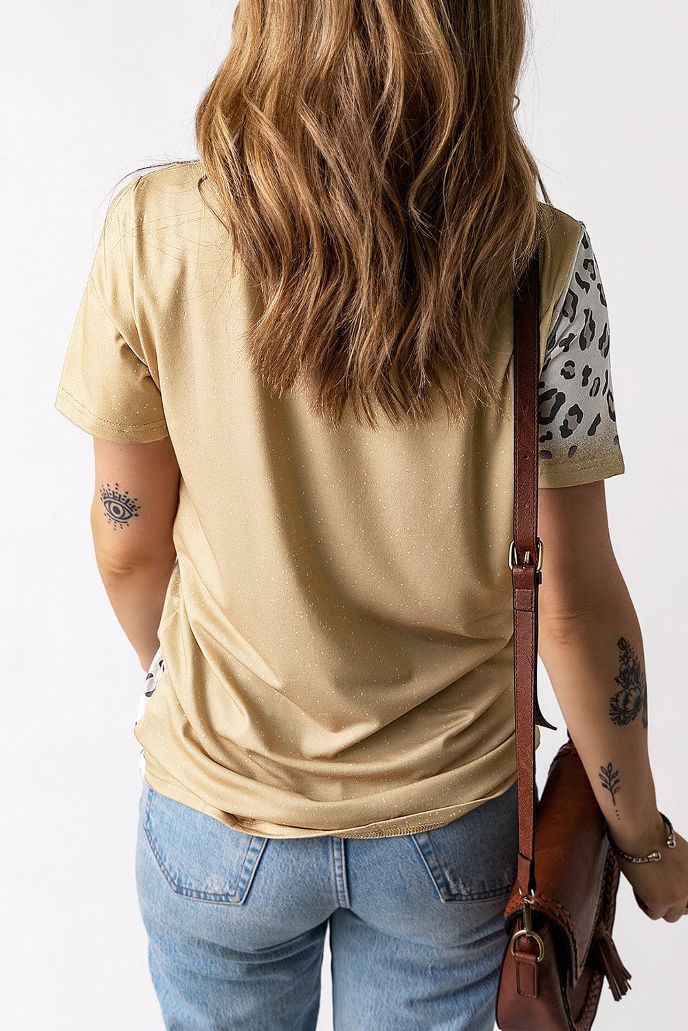 Half Holy Khaki Asymmetric Leopard Graphic Tee
