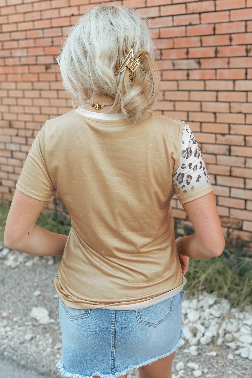 Half Holy Khaki Asymmetric Leopard Graphic Tee
