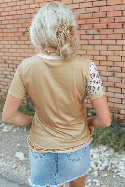 Half Holy Khaki Asymmetric Leopard Graphic Tee