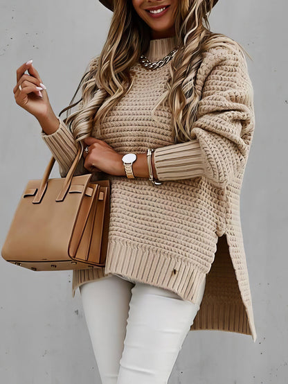 Half Turtleneck Solid Split Sweater