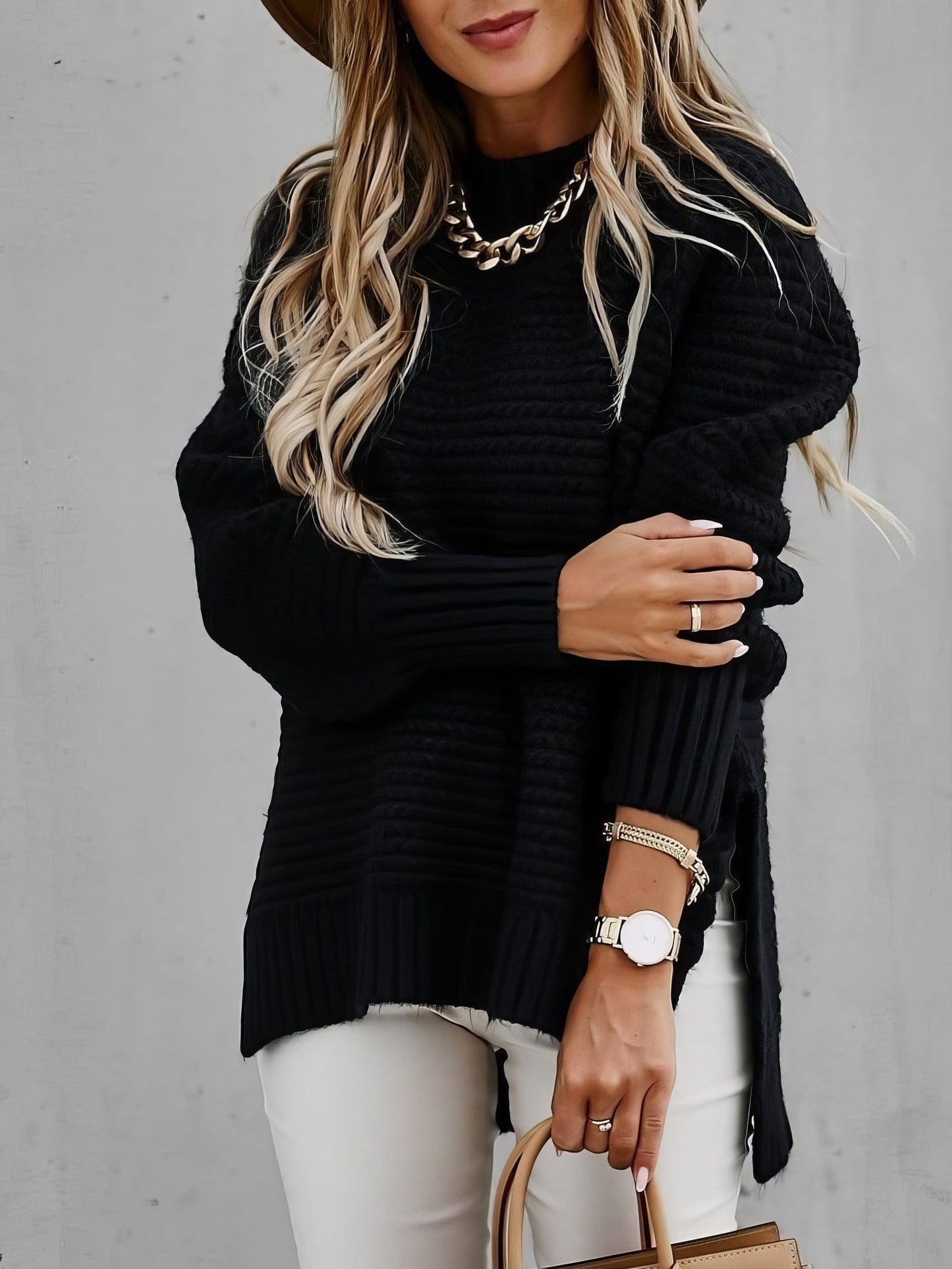 Half Turtleneck Solid Split Sweater