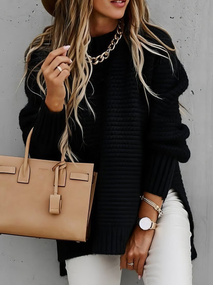 Half Turtleneck Solid Split Sweater