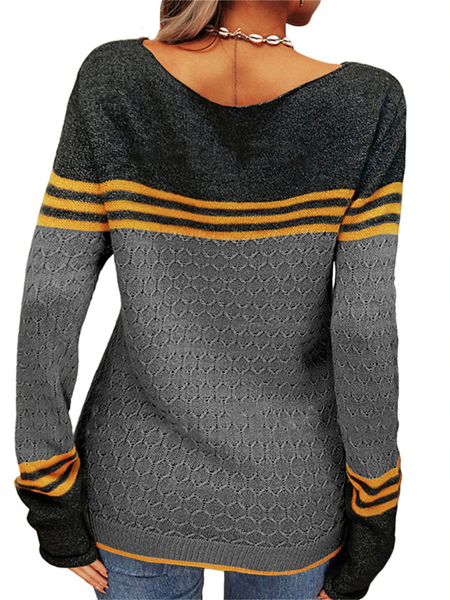 Women's Pullover Sweater Jumper Crew Neck Ribbed Knit Acrylic Patchwork Fall Winter Regular Outdoor Daily Going out Stylish Casual Soft Long Sleeve Color Block Striped Black White Pink S M L