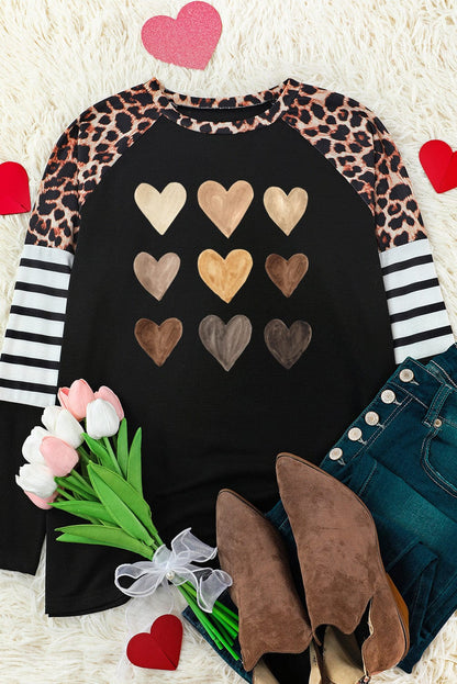 Heart Print Black Leopard Striped Top