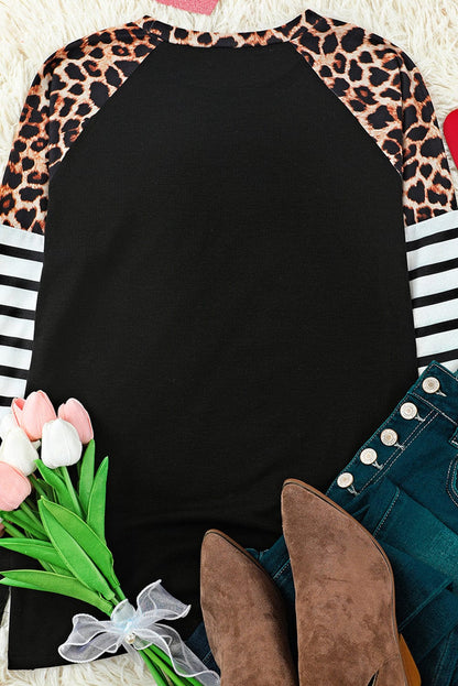 Heart Print Black Leopard Striped Top