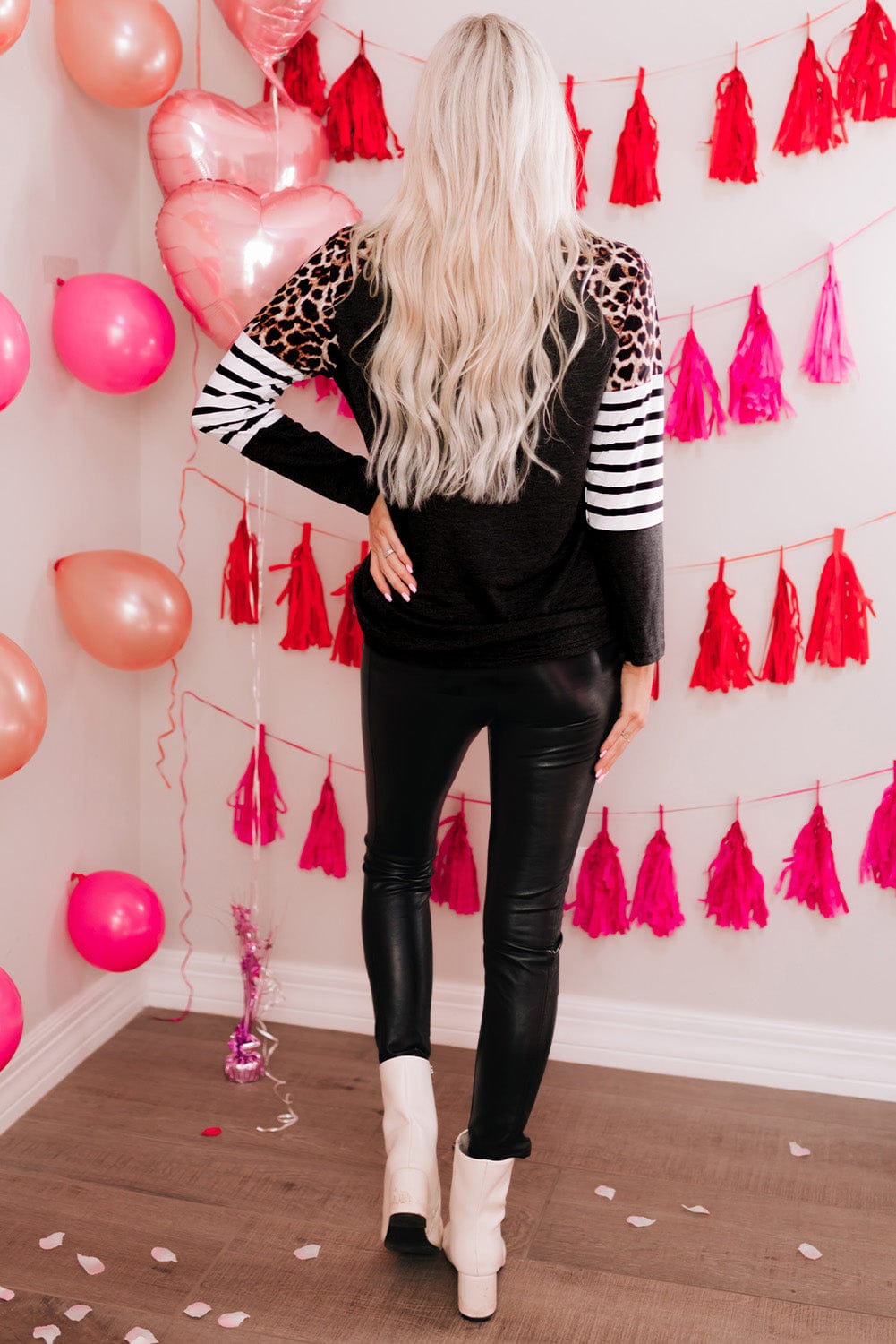 Heart Print Black Leopard Striped Top