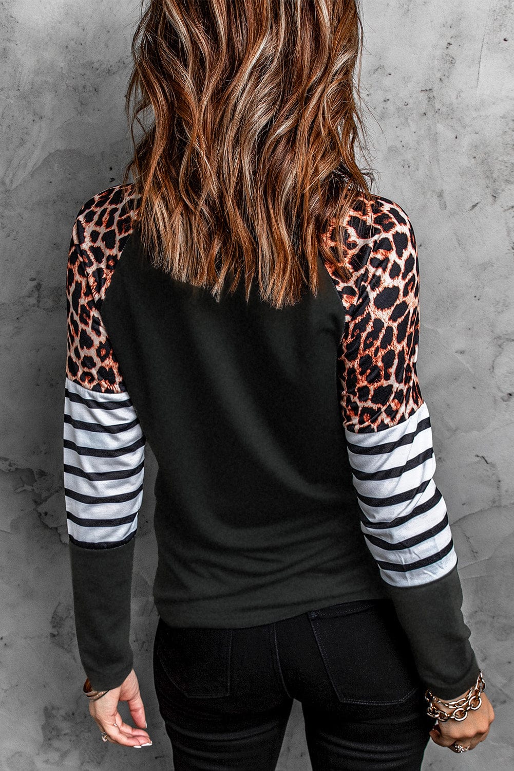 Heart Print Black Leopard Striped Top