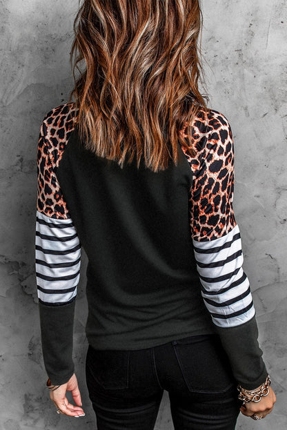 Heart Print Black Leopard Striped Top