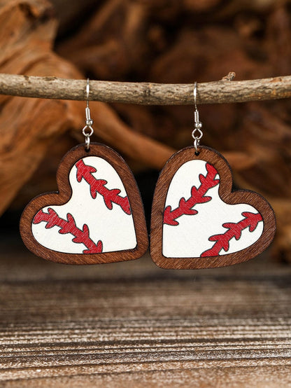 Heart Shaped Baseball Lover's Wooden Earrings