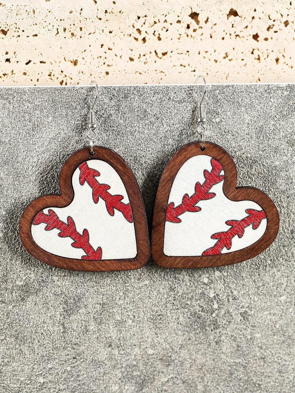 Heart Shaped Baseball Lover's Wooden Earrings