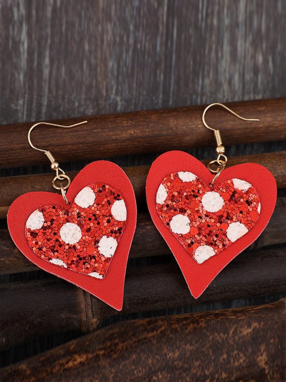 Heart-Shaped Fiery Red Leather Valentine's Day Earrings