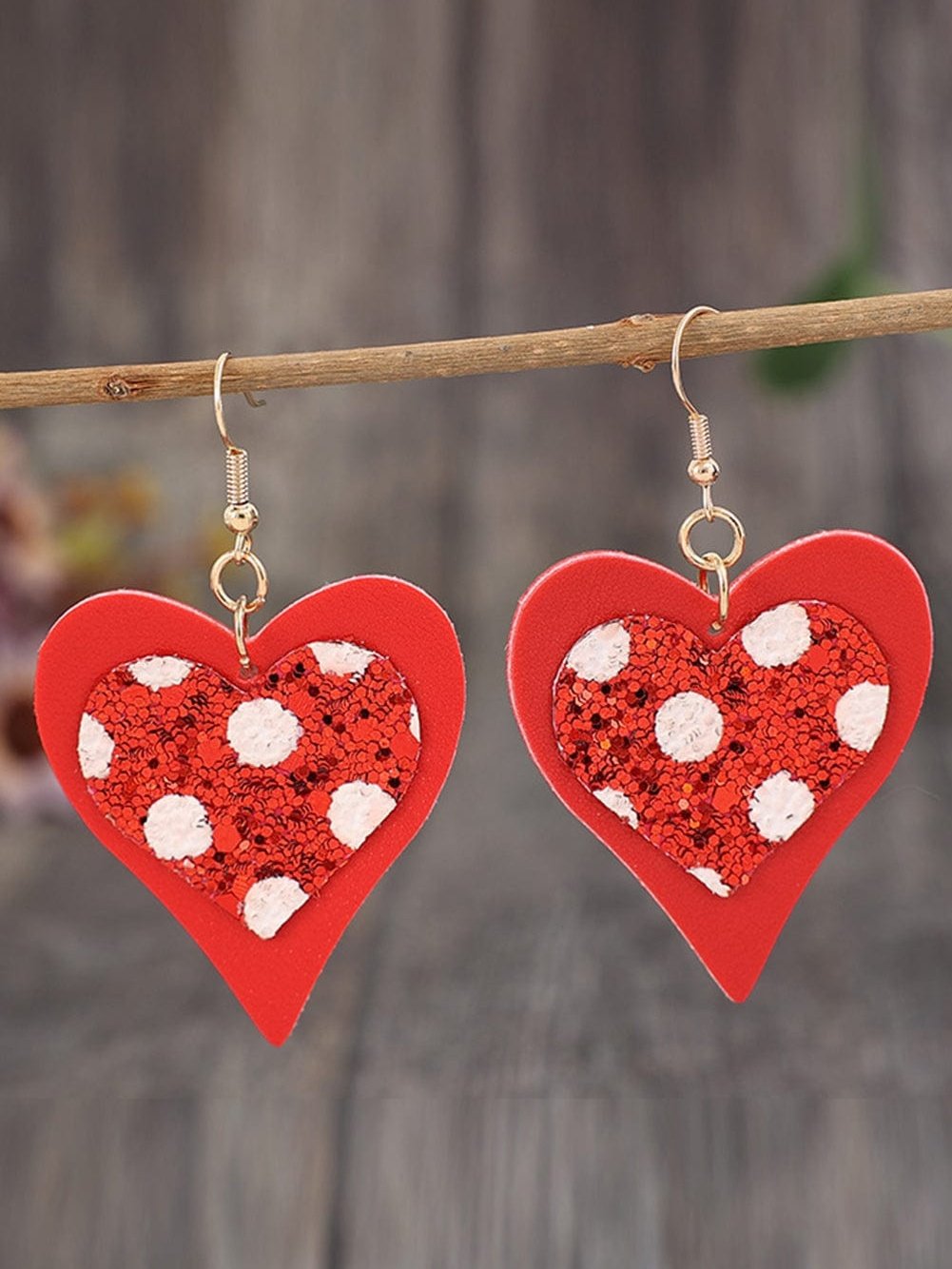 Heart-Shaped Fiery Red Leather Valentine's Day Earrings
