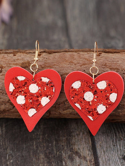 Heart-Shaped Fiery Red Leather Valentine's Day Earrings