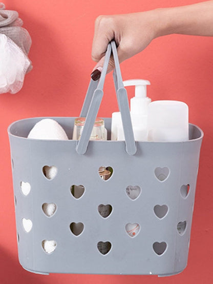 Heart-shaped Gray Plastic Storage Basket with Handles