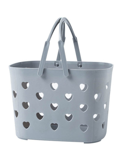 Heart-shaped Gray Plastic Storage Basket with Handles
