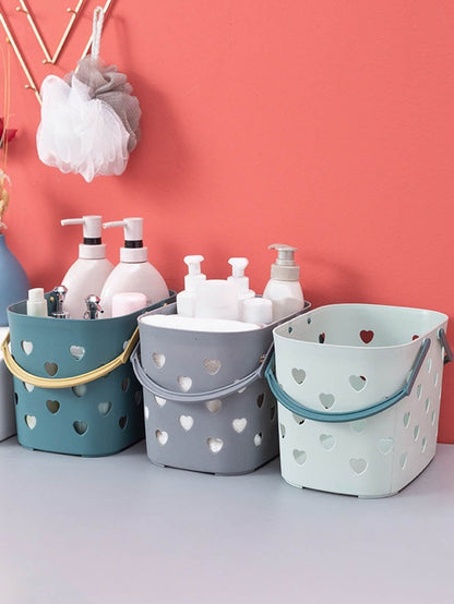 Heart-shaped Gray Plastic Storage Basket with Handles