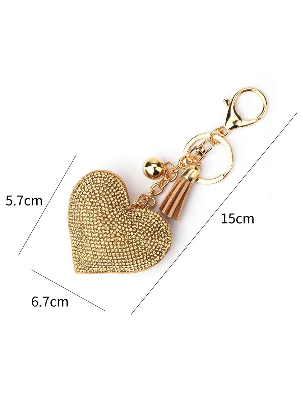 Heart-Shaped Rhinestone Tassel Keychain with Gold Finish