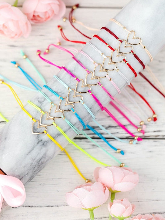 Heartfelt 12-Piece Multicolor Heart Bracelet Set