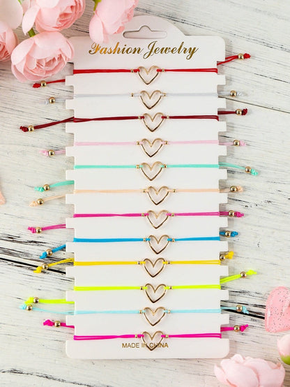 Heartfelt 12-Piece Multicolor Heart Bracelet Set