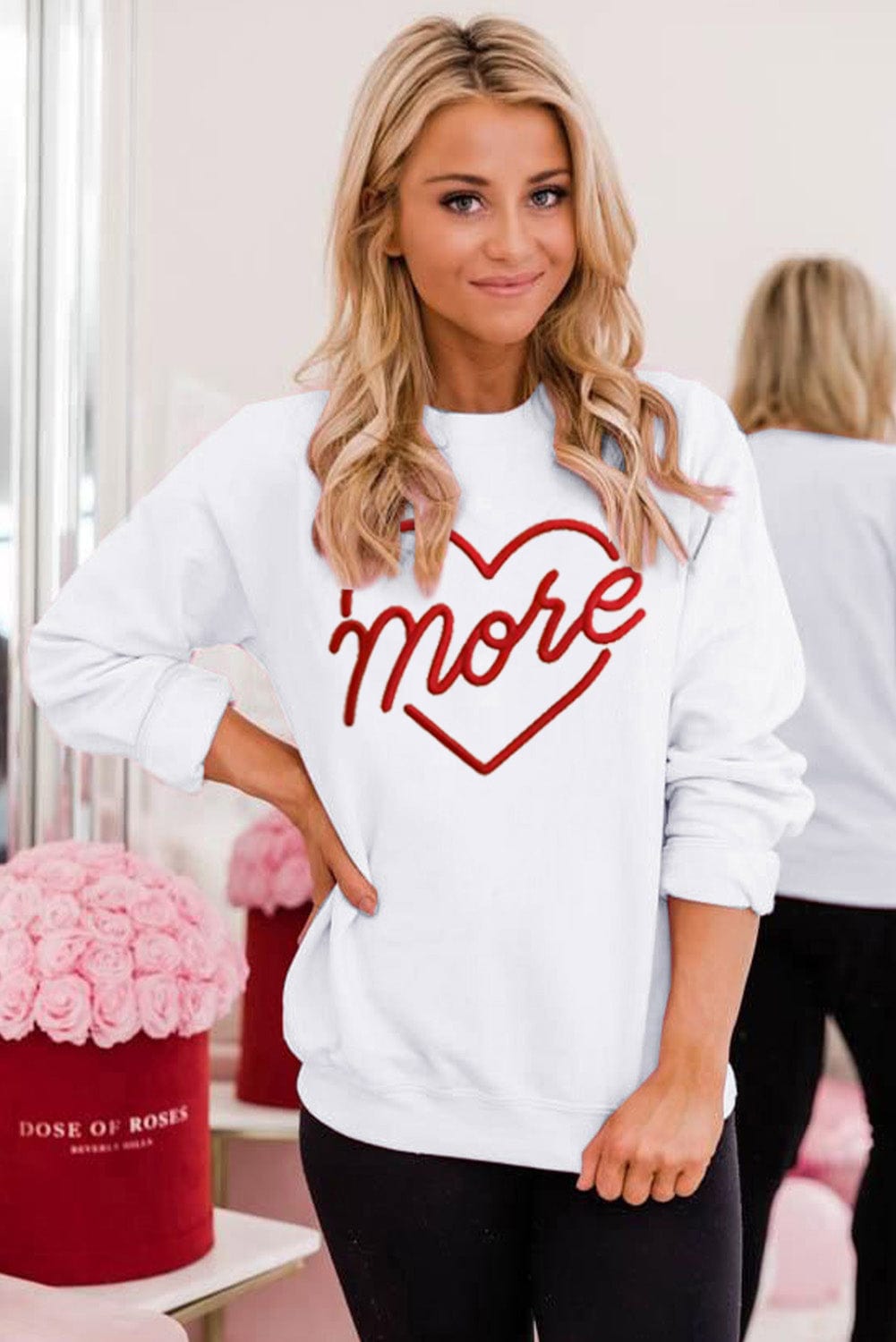 Heartfelt Beige Embroidered Crewneck Sweatshirt For Valentine's Day