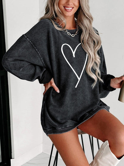 Heartfelt Black Corduroy Oversized Valentine's Sweatshirt