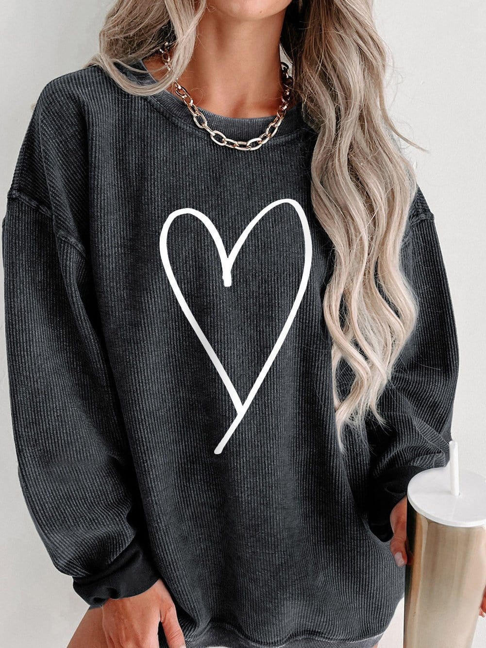 Heartfelt Black Corduroy Oversized Valentine's Sweatshirt