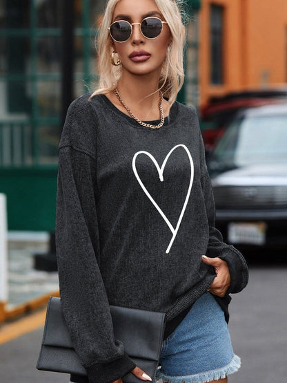 Heartfelt Black Corduroy Oversized Valentine's Sweatshirt