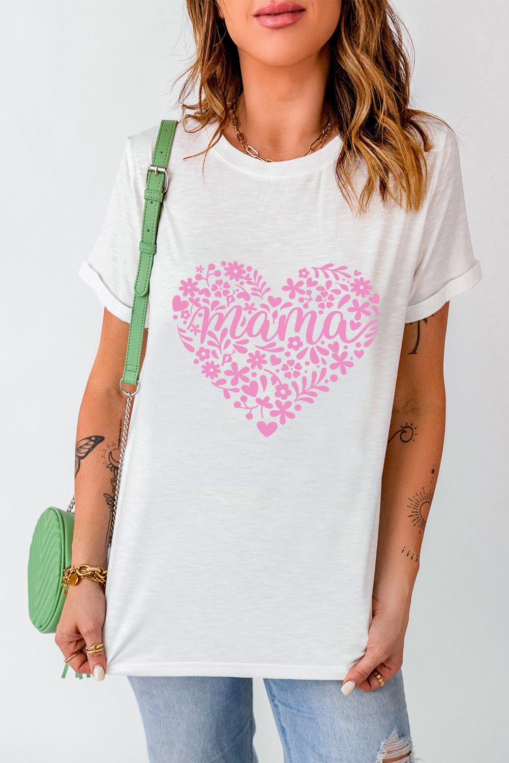 Heartfelt Floral Mama Graphic Tee in White