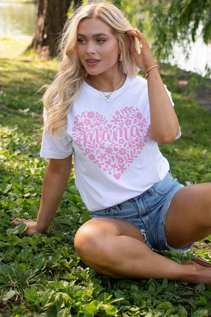 Heartfelt Floral Mama Graphic Tee in White