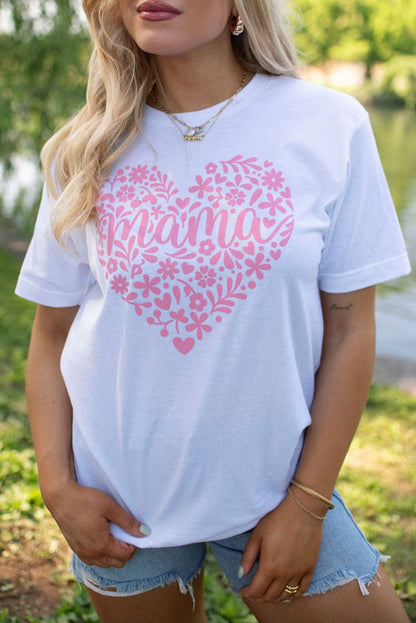 Heartfelt Floral Mama Graphic Tee in White