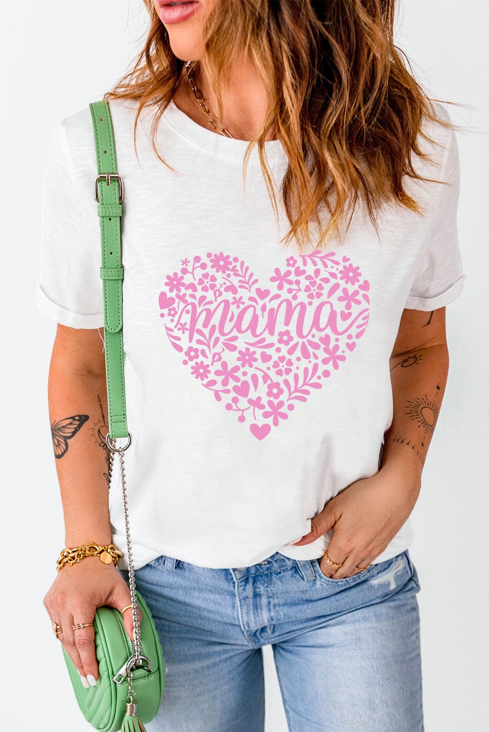 Heartfelt Floral Mama Graphic Tee in White