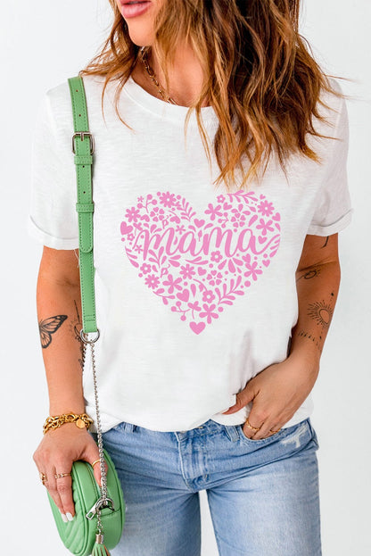 Heartfelt Floral Mama Graphic Tee in White