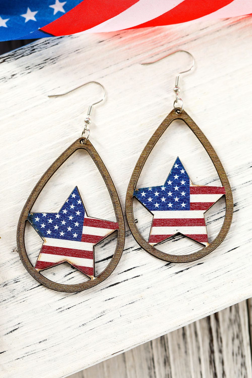 Heartfelt Patriotic Wooden Drop Earrings