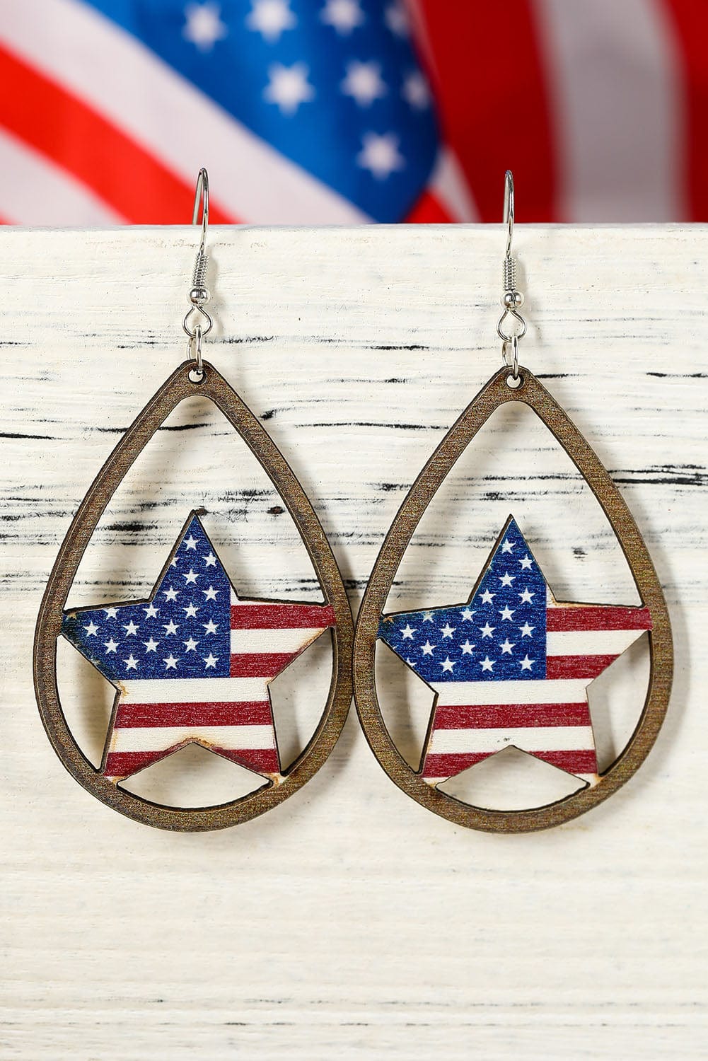 Heartfelt Patriotic Wooden Drop Earrings