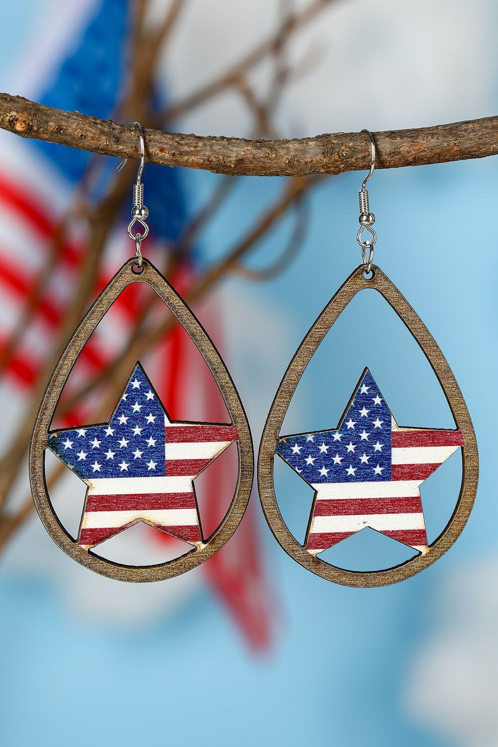 Heartfelt Patriotic Wooden Drop Earrings