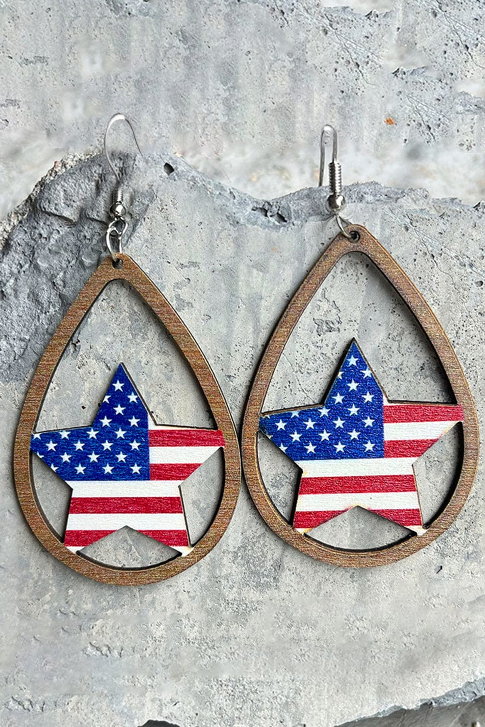 Heartfelt Patriotic Wooden Drop Earrings
