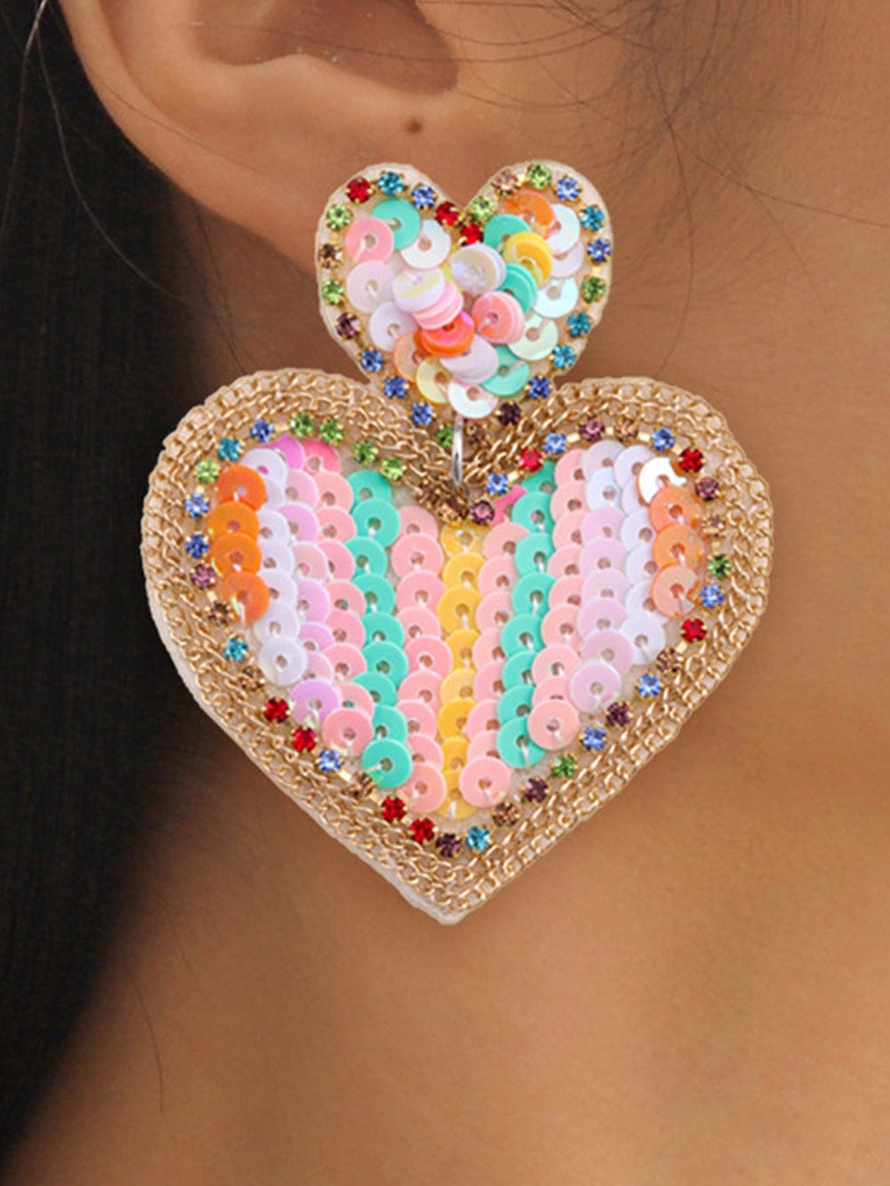 Heartfelt Pink Sequin Heart Stud Earrings for Valentine's Day