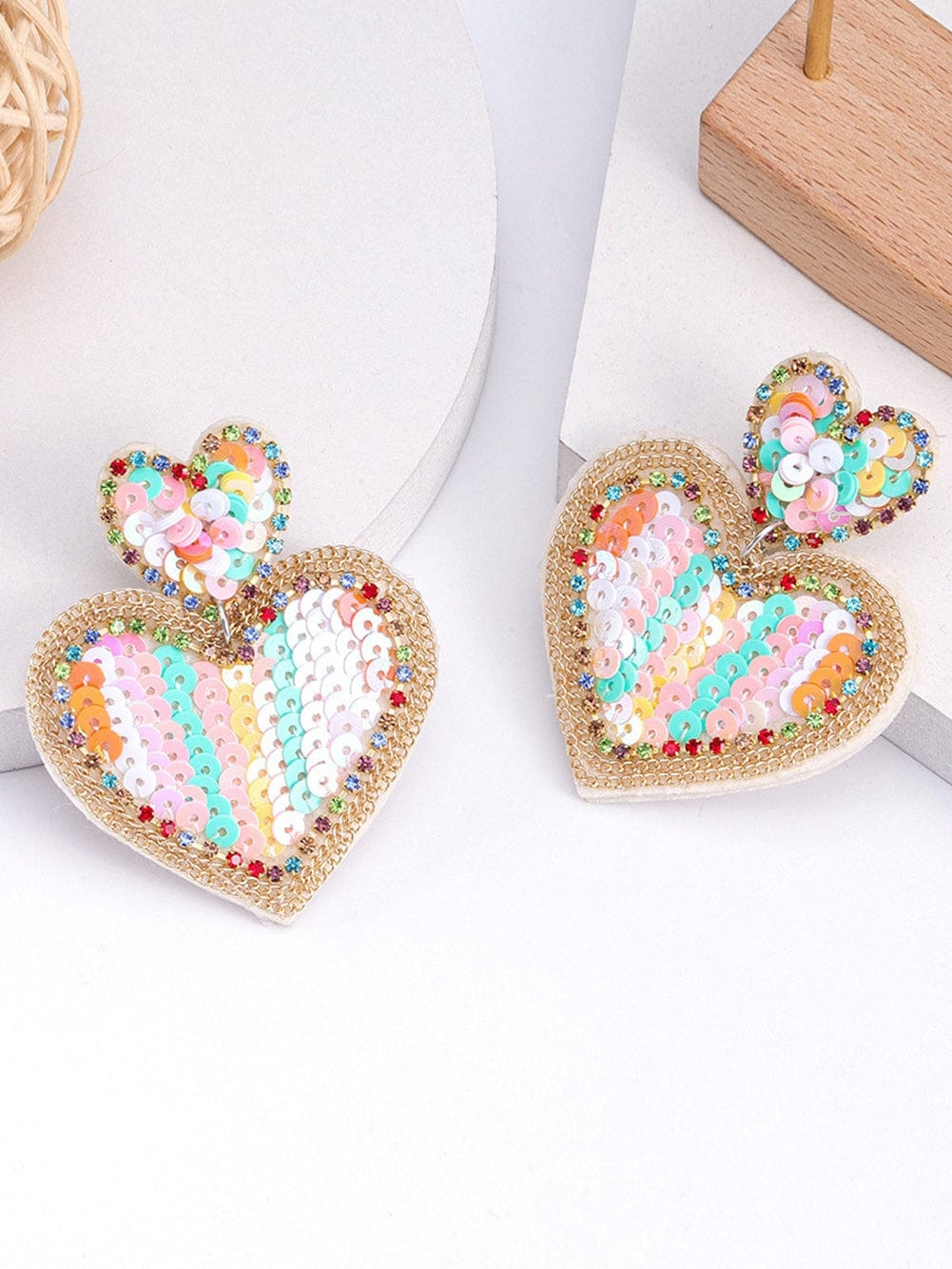 Heartfelt Pink Sequin Heart Stud Earrings for Valentine's Day