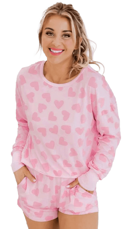 Heartfelt Pink Valentine Heart Print Cozy Lounge Set
