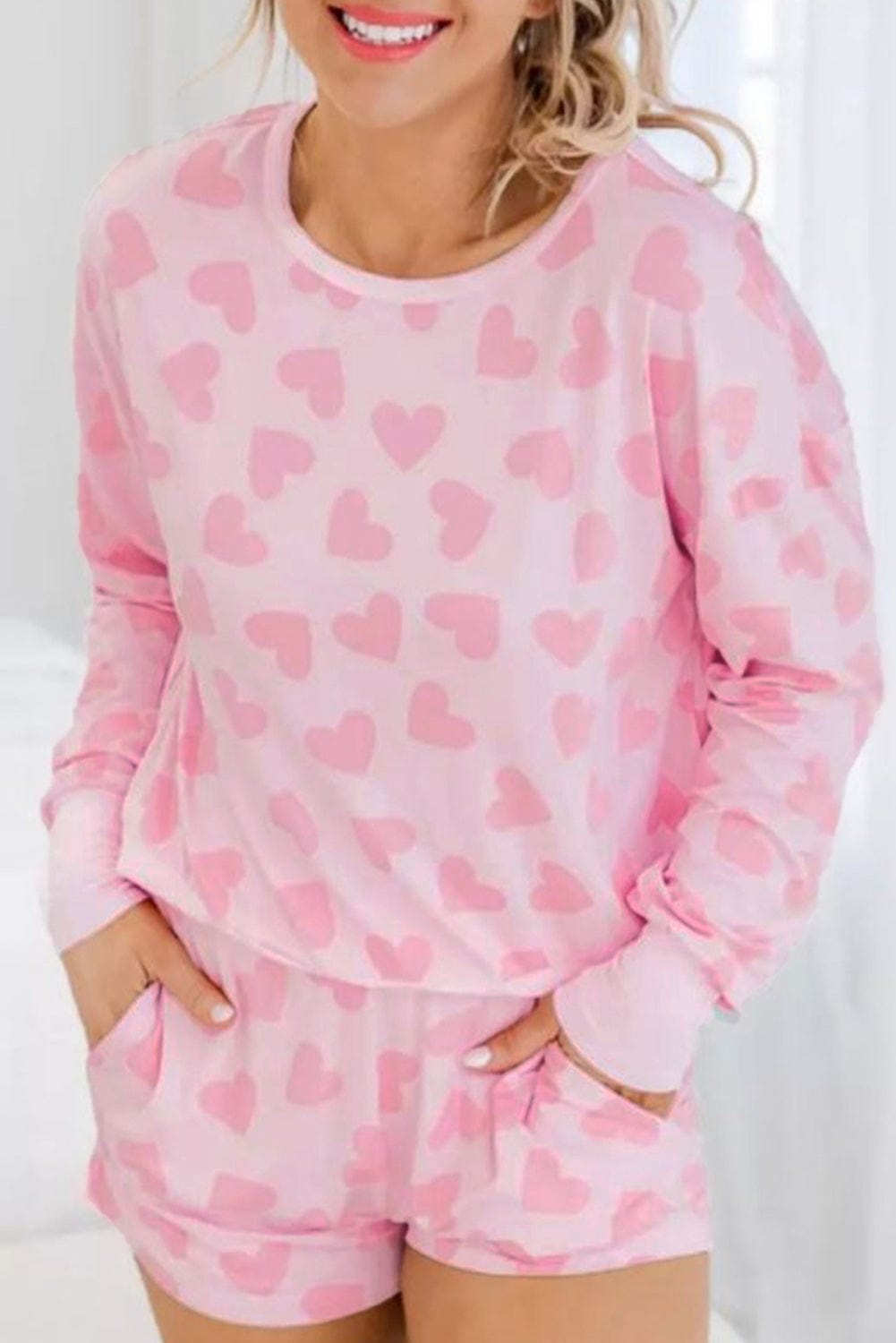 Heartfelt Pink Valentine Heart Print Cozy Lounge Set