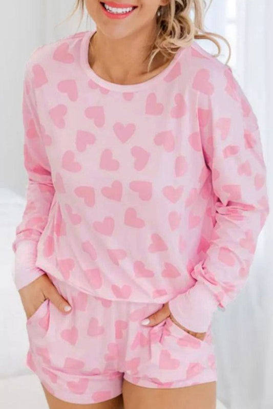 Heartfelt Pink Valentine Heart Print Cozy Lounge Set