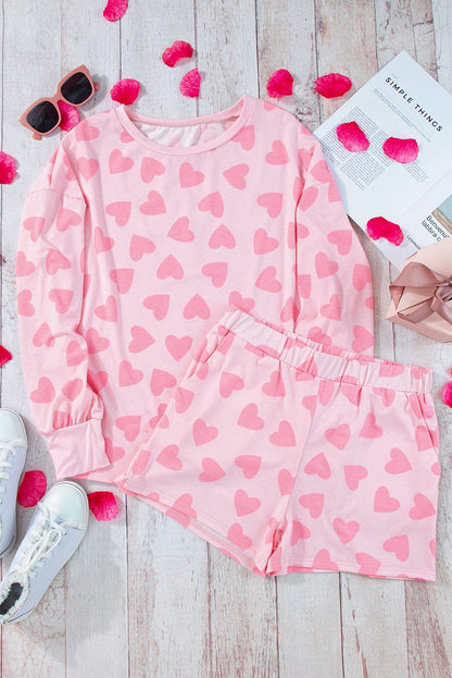 Heartfelt Pink Valentine Heart Print Cozy Lounge Set