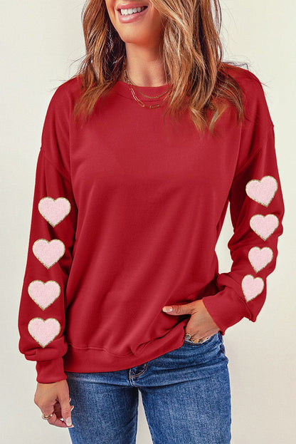 Heartfelt Red Chenille Glitter Sweatshirt with O-neck
