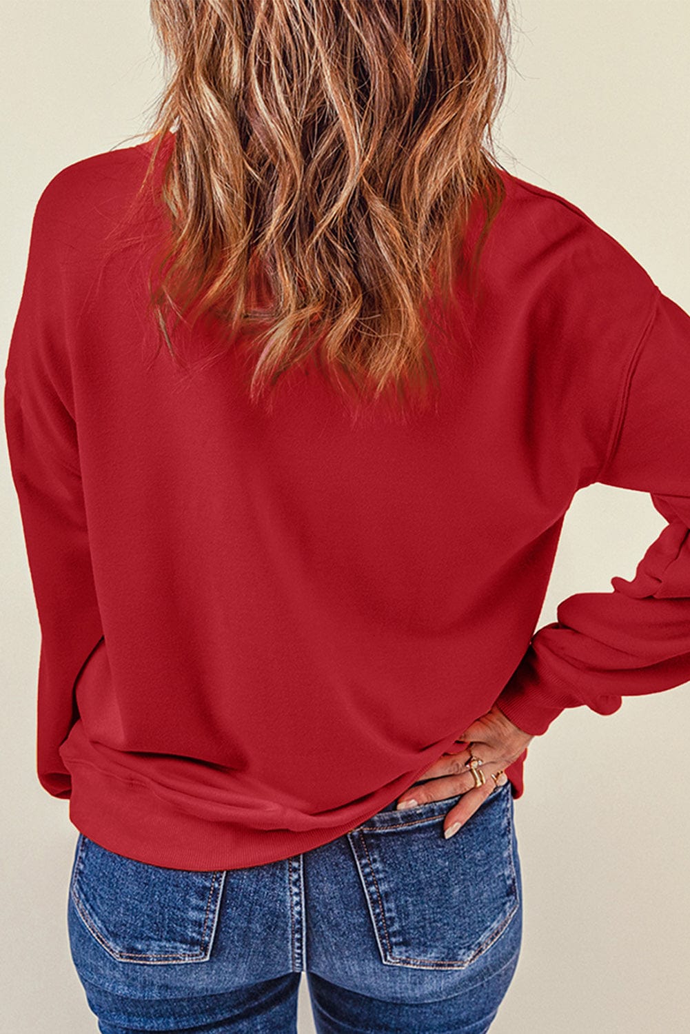 Heartfelt Red Chenille Glitter Sweatshirt with O-neck