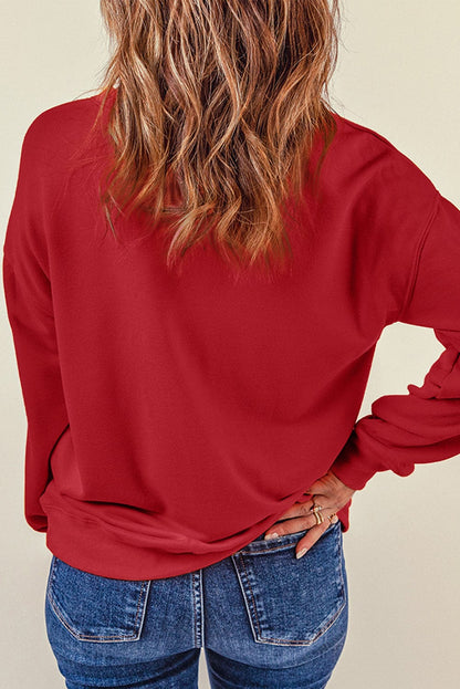 Heartfelt Red Chenille Glitter Sweatshirt with O-neck