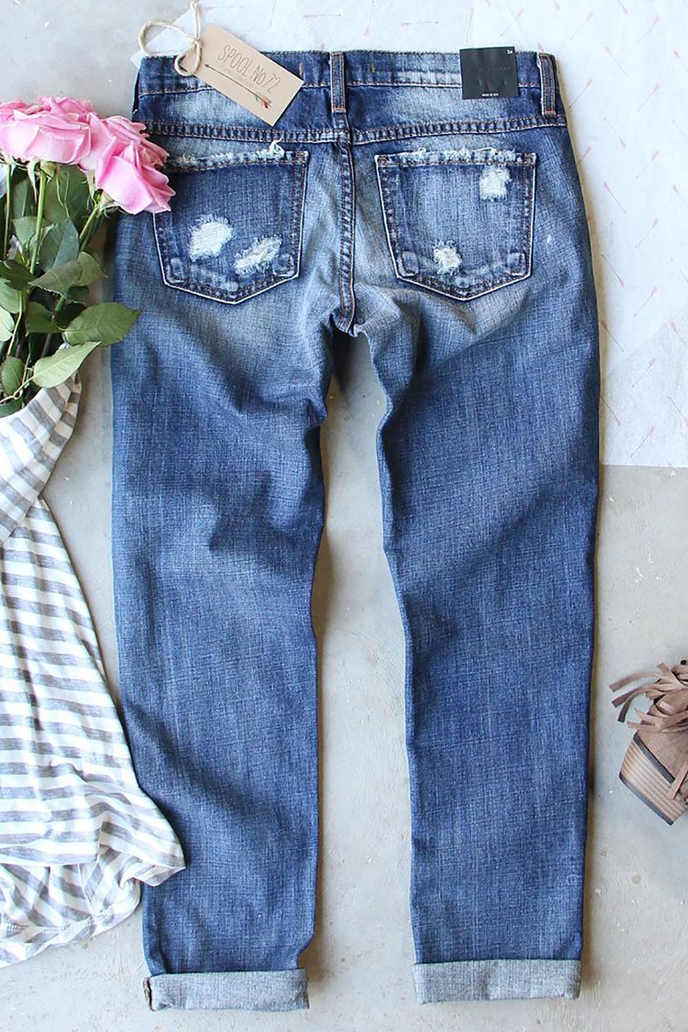Heartfelt Sky Blue Patchwork Jeans for Valentine's Day