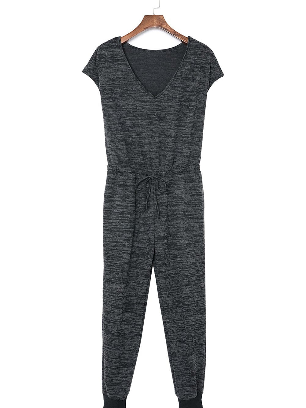 Heather Black V-Neck Drawstring Waist Jumpsuit
