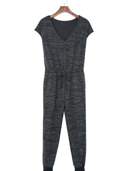 Heather Black V-Neck Drawstring Waist Jumpsuit