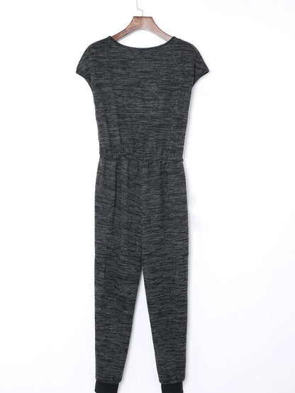 Heather Black V-Neck Drawstring Waist Jumpsuit