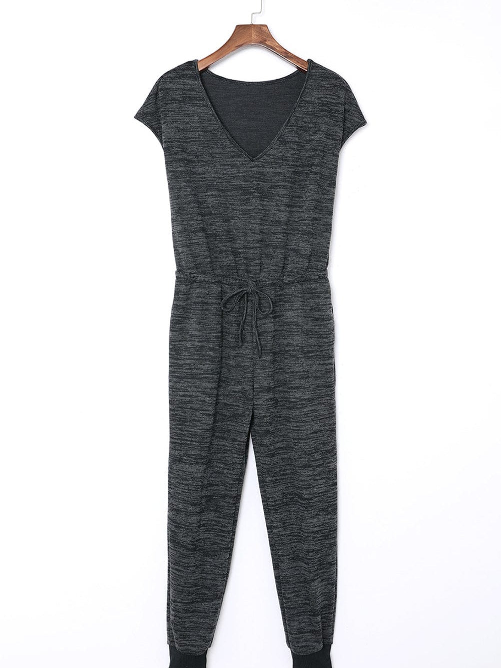 Heather Black V-Neck Drawstring Waist Jumpsuit